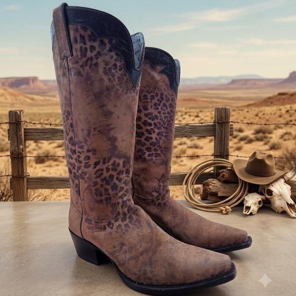 Nocona Boots NL5301 Womens Leopard Print Suede Leather Western Cowboy Boots 9 B
